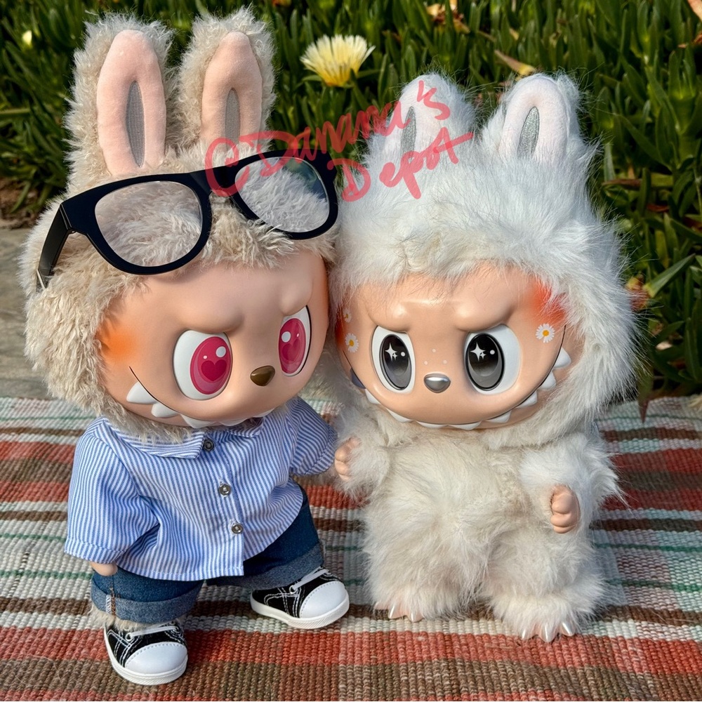 Custom Medium Angel in Clouds Zimomo Labubu with White Fur and Tail Plush Doll
